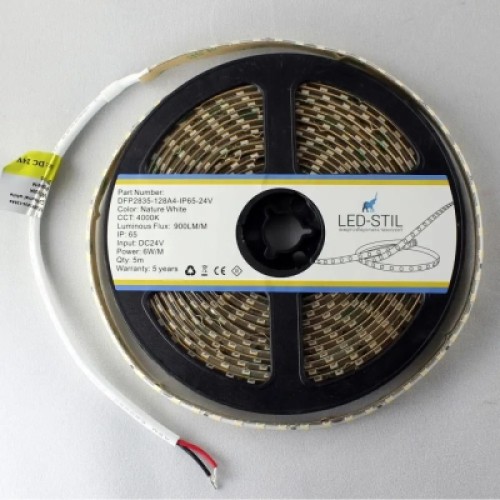 Светодиодная лента LED-STIL 4000К 6 Вт/м 2835 128 діодів IP65 24 Вольта 900 lm нейтральне світло (DFP2835-128A4-IP65-24V)