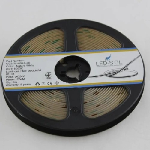 Светодиодная лента LED-STIL 5000K 9 Вт/м COB 480 діодів IP33 24 Вольта 990 lm біле денне світло (UC5-24-480-8-90)