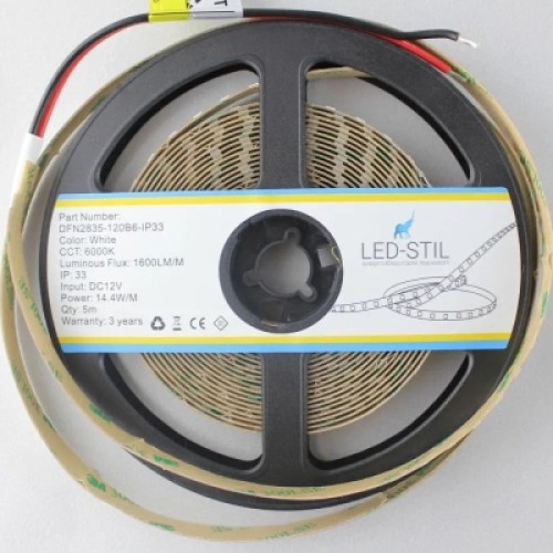 Светодиодная лента LED-STIL 6000K 14,4 Вт/м 2835 120 діодів IP33 12 Вольт 1600 lm холодне світло (DFN2835-120B6-IP33)