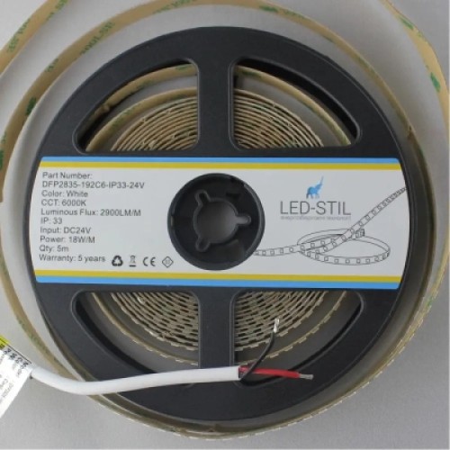 Светодиодная лента LED-STIL 6000K 18 Вт/м 2835 192 діода IP33 24 Вольта 2900 lm холодне світло (DFP2835-192C6-IP33-24V)