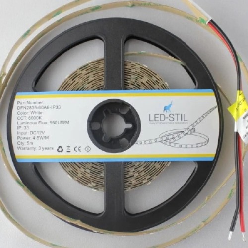 Светодиодная лента LED-STIL 6000K 4,8 Вт/м 2835 60 діодів IP33 12 Вольт 550 lm (DFN2835-60A6-IP33)