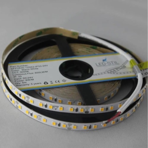 Светодиодная лента LED-STIL 6000K 6 Вт/м 2835 128 діодів IP33 24 Вольта 950 lm холодне світло (DFP2835-128A6-IP33-24V)