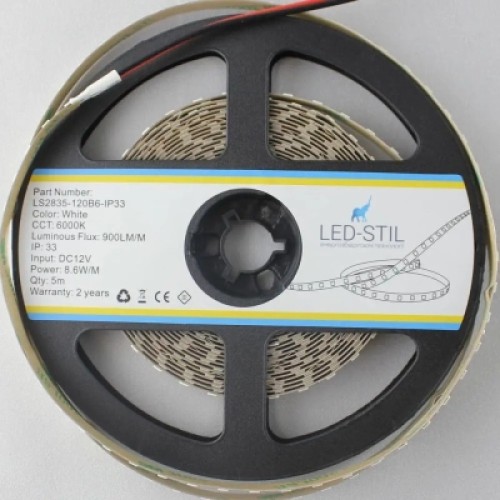 Светодиодная лента LED-STIL 6000K 8,6 Вт/м 2835 120 діодів IP33 12 Вольт 900 lm (LS2835-120B6-IP33)