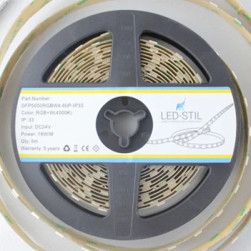 Светодиодная лента LED-STIL RGB+W 4000К 18 Вт/м 5050 60 діодів IP33 24 Вольта 180 lm кольорова (DFP5050RGBW4-60P-IP33-24V)
