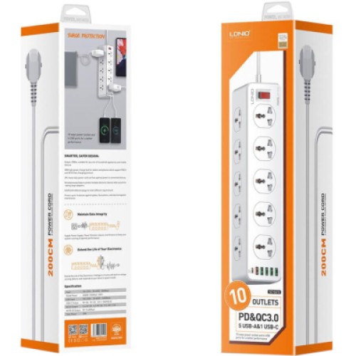Сетевой фильтр питания LDNIO SC10610, 5роз + 3USB (SC10610)