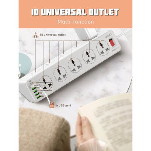Сетевой фильтр питания LDNIO SC10610, 5роз + 3USB (SC10610)