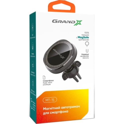 Универсальный автодержатель Grand-X MT-15 MagSafe (крепление на дефлектор) (MT-15)