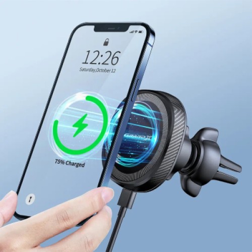 Универсальный автодержатель Grand-X MT-15W MagSafe с зарядкой 15W (крепление на дефлектор) (MT-15W)