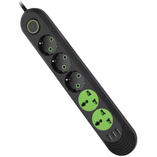Сетевой фильтр питания Voltronic F02U, 3роз EU + 2роз Universal, 3*USB Black (F02U-Black)