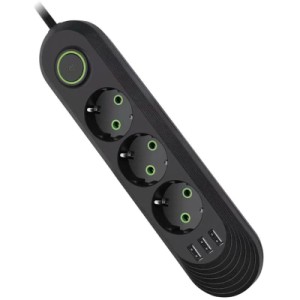 Мережевий фільтр живлення Voltronic F03U, 3роз EU, 3*USB Black (F03U-Black)