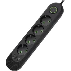 Сетевой фильтр питания Voltronic F04U, 4роз EU, 3*USB Black (F04U-Black)
