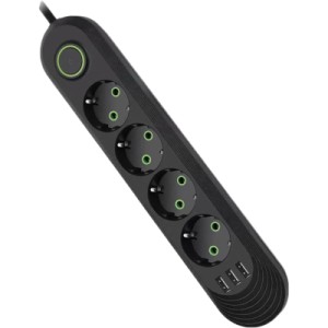 Сетевой фильтр питания Voltronic F04U, 4роз EU, 3*USB Black (F04U-Black)