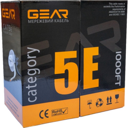 Кабель сетевой UTP 305м, cat.5e, CCA(25%), 4*2*0,51, PVC, indoor, grey GEAR (GEC-UTPCCA25051305)