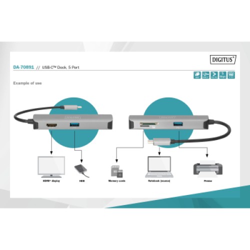 Концентратор Digitus Travel USB-C 5 Port (DA-70891)
