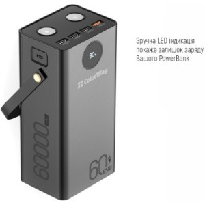 Батарея універсальна ColorWay 60 000 mAh Powerful PD/65W, QC/4.0, AFC, FCP, Black (CW-PB600LPA5BK-PDD)