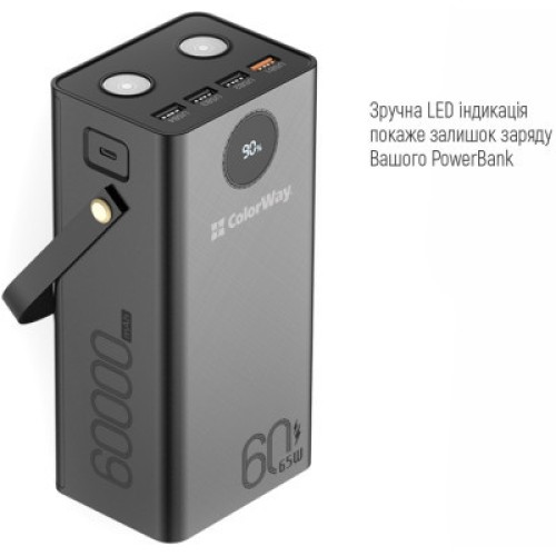 Батарея универсальная ColorWay 60 000 mAh Powerful PD/65W, QC/4.0, AFC, FCP, Black (CW-PB600LPA5BK-PDD)