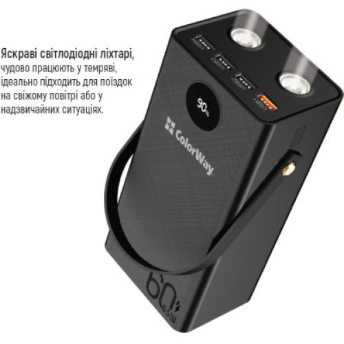 Батарея универсальная ColorWay 60 000 mAh Powerful PD/65W, QC/4.0, AFC, FCP, Black (CW-PB600LPA5BK-PDD)