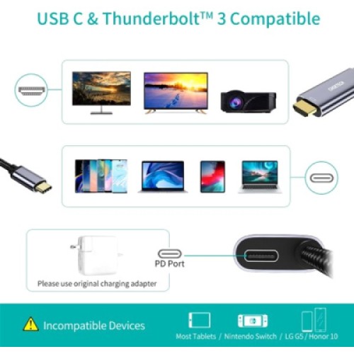 Переходник USB-C to HDMI 1.8m 4K60Hz Choetech (XCH-M180GY)