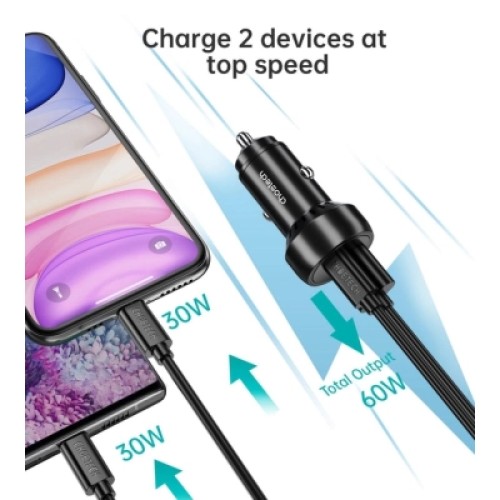 Зарядное устройство Choetech USB-C+USB-A 60W QC3.0/PD/PPS black (TC0014-BK)