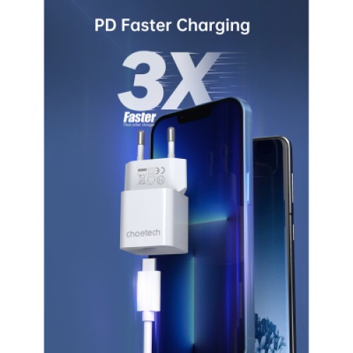 Зарядное устройство Choetech GaN USB-C 20W QC3.0/PD/PPS (PD5010-EU-WH)