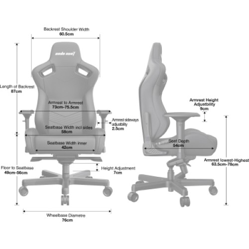 Кресло игровое Anda Seat Kaiser 2 Size XL Black (AD12XL-07-B-PV-B01)