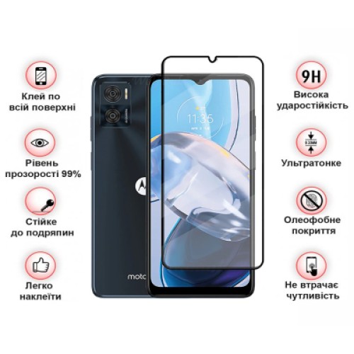 Стекло защитное BeCover Motorola Moto E22/E22i Black (709731)