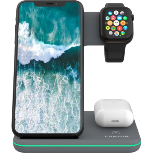 Зарядное устройство Canyon WS-303, 3in1 Wireless Dark Grey (CNS-WCS303DG)