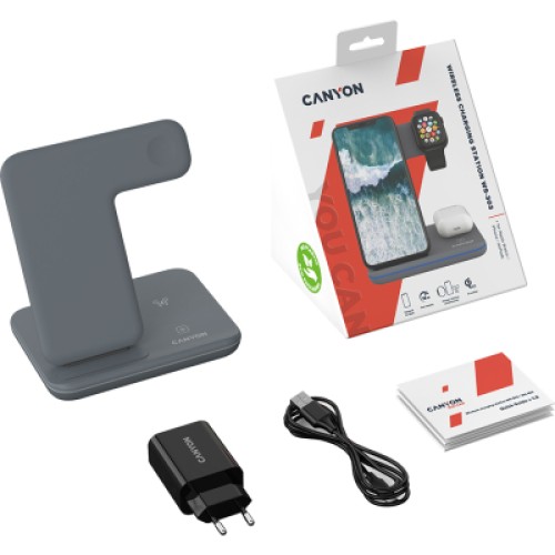 Зарядное устройство Canyon WS-303, 3in1 Wireless Dark Grey (CNS-WCS303DG)