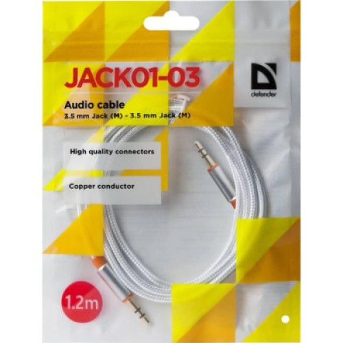 Кабель мультимедийный AUX Audio 3.5mm M/M 1.2m JACK01-03 white Defender (87513)