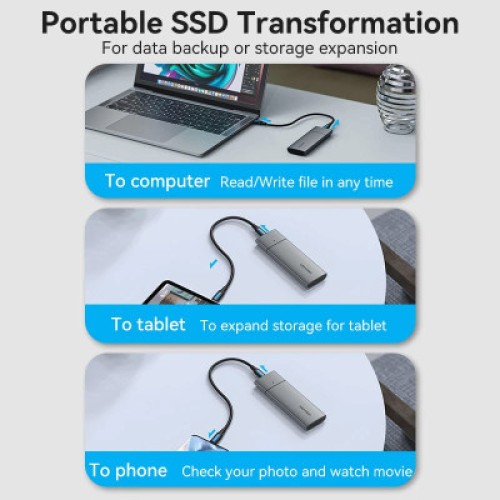 Карман внешний Vention SSD M.2 (NVME) M-key USB Type-C 3.2 gray (KPGH0)