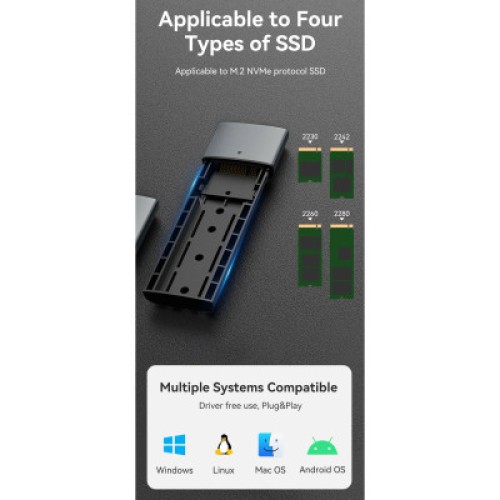 Карман внешний Vention SSD M.2 (NVME) M-key USB Type-C 3.2 gray (KPGH0)
