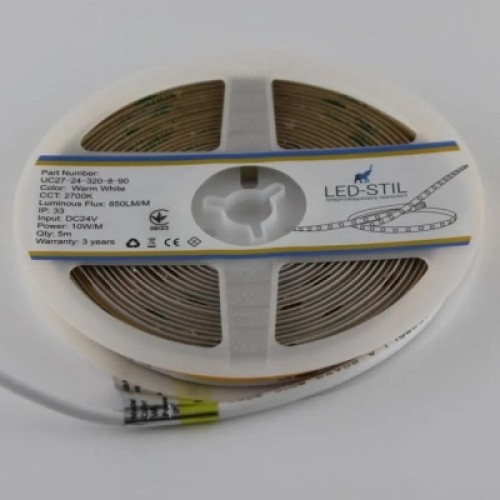 Светодиодная лента LED-STIL 2700K 10 Вт/м COB 320 диодов IP33 24 Вольта 850 lm теплый свет (UC27-24-320-8-90)