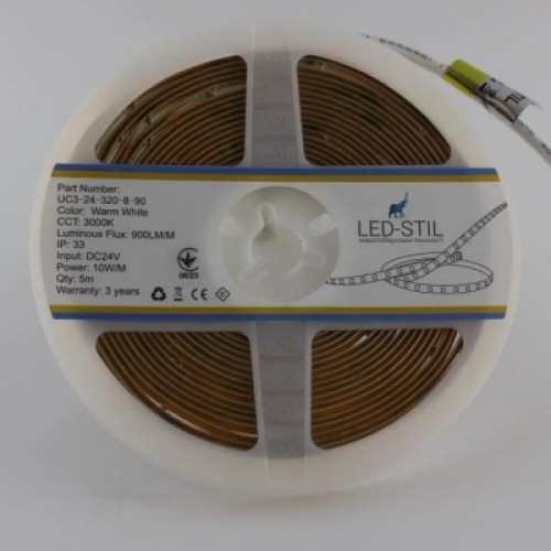 Светодиодная лента LED-STIL 3000K 10 Вт/м COB 320 диодов IP33 24 Вольта 900 lm теплый свет (UC3-24-320-8-90)