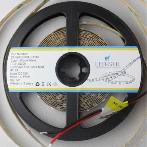 Светодиодная лента LED-STIL 3000K 4,8 Вт/м 2835 60 діодів IP33 24 Вольта 450 lm (DFN2835-60A3-IP33-24V)