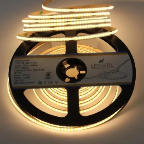 Светодиодная лента LED-STIL 3000K 7 Вт/м COB 320 диодов IP33 24 Вольта 600 lm теплый свет узкая (UC3-24-320-5-90)