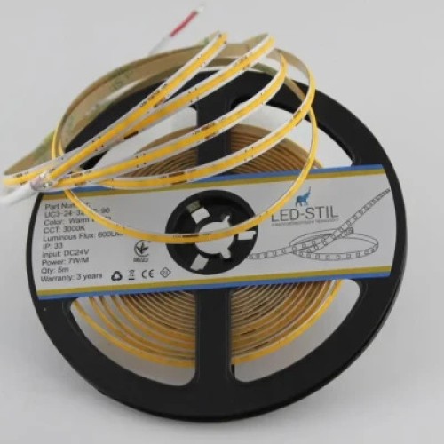 Светодиодная лента LED-STIL 3000K 7 Вт/м COB 320 диодов IP33 24 Вольта 600 lm теплый свет узкая (UC3-24-320-5-90)