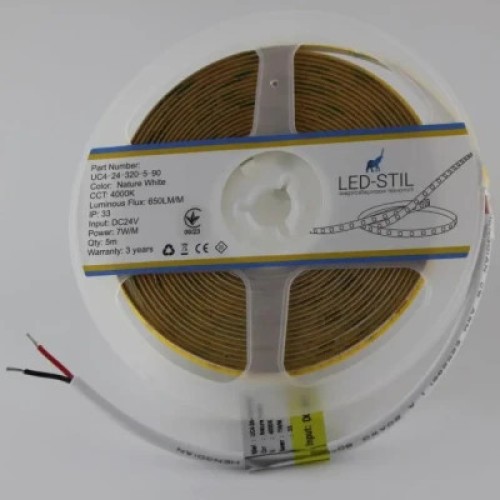 Светодиодная лента LED-STIL 4000K 7 Вт/м COB 320 диодов IP33 24 Вольта 650 lm нейтральный свет, узкий (UC4-24-320-5-90)