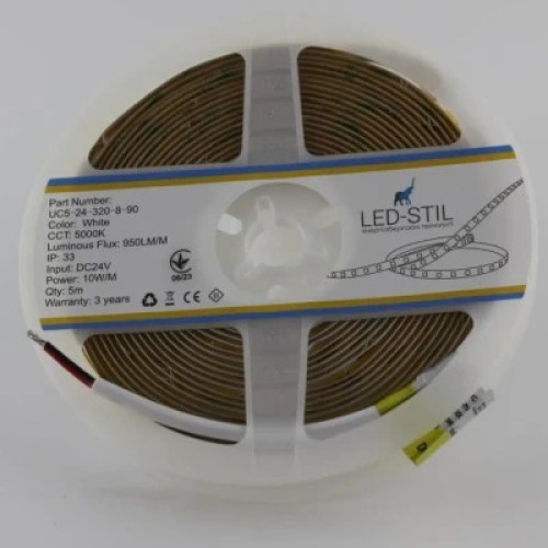 Светодиодная лента LED-STIL 5000K 10 Вт/м COB 320 диодов IP33 24 Вольта 1000 lm нейтральный свет (UC5-24-320-8-90)