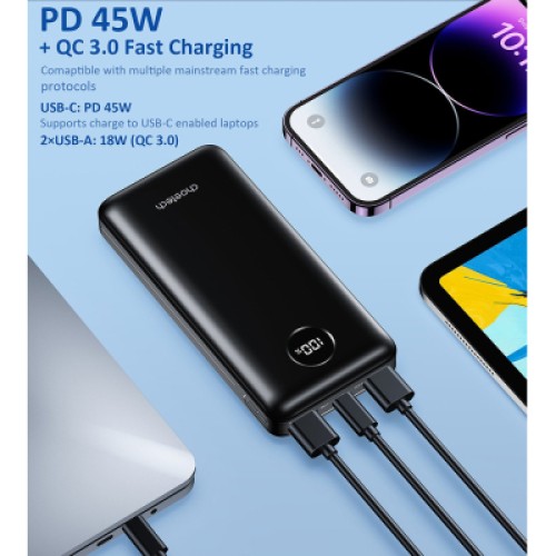 Батарея универсальная Choetech 20000mAh, PD/3.0/45W, QC/3.0/18W, USB-C, 2*USB-A (B653-CCBK / B653-BK)