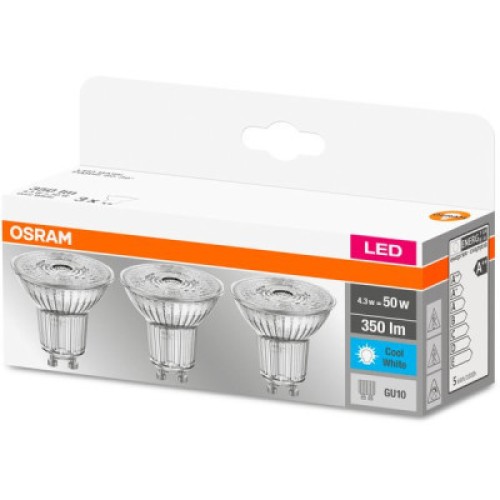 Лампочка Osram Набір 3шт LED PAR16 4.3W (350Lm) 4000К GU10 (4058075818415)
