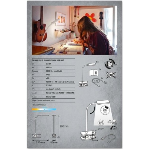 Настольная лампа LEDVANCE LED PANAN CLIP 5W 4000K (4058075747883)