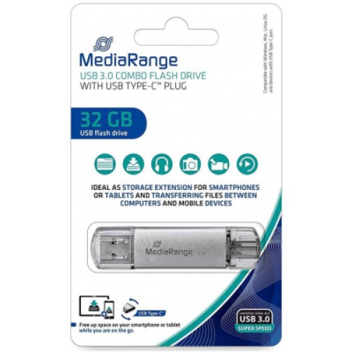 USB флеш накопитель Mediarange 32GB Silver USB 3.0 / Type-C (MR936)