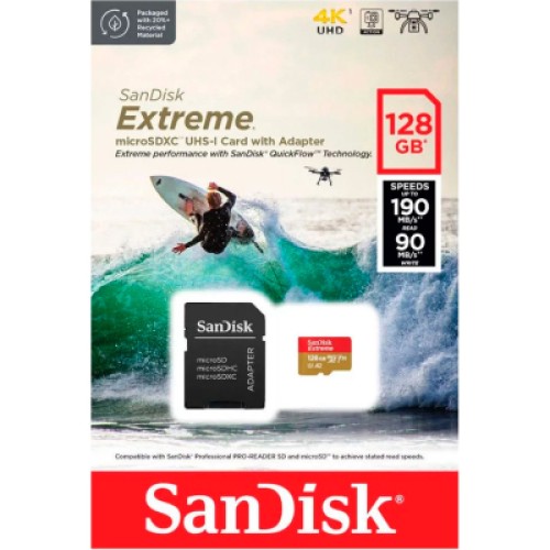 Карта памяти SanDisk 128GB microSD class 10 UHS-I Extreme For Action Cams and Dro (SDSQXAA-128G-GN6AA)