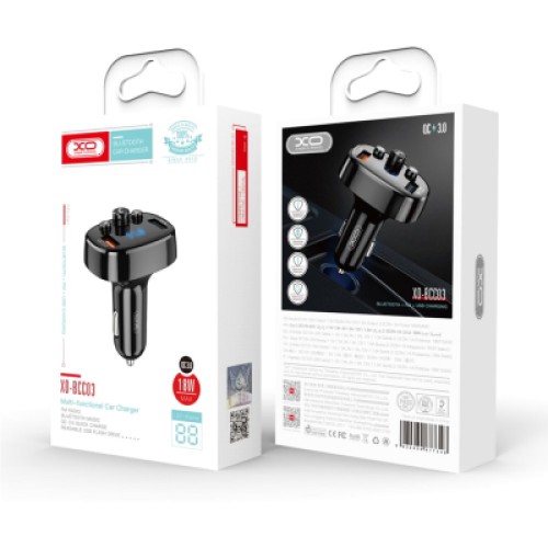 FM модулятор XO XO-BCC03 Car Charger 18W Bluetooth+QC3.0 Quick Charger Black (XO-BCC03)