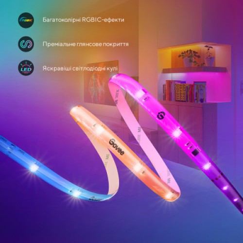 Светодиодная лента Govee RGBIC Basic Wi-Fi + Bluetooth LED Strip Light With Protective Coating 5м Білий (H619A3D1)