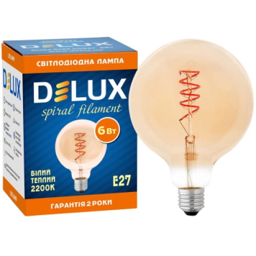Лампочка Delux Globe G125 6Вт E27 2200К amber spiral filament (90018147)