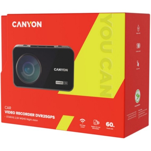 Видеорегистратор Canyon DVR25GPS WQHD 2.5K 1440p GPS Wi-Fi Black (CND-DVR25GPS)