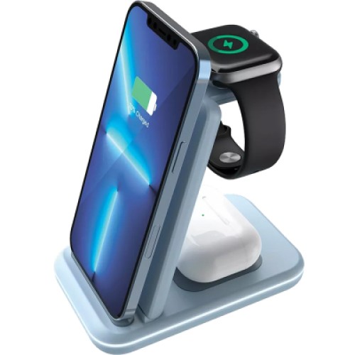 Зарядное устройство Canyon WS-304 Foldable 3in1 Wireless charger Blue (CNS-WCS304BL)