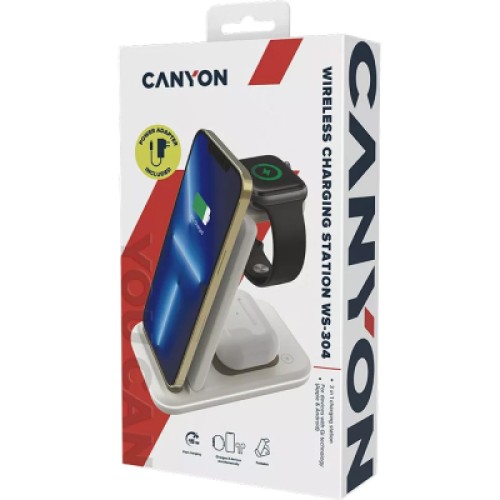 Зарядное устройство Canyon WS-304 Foldable 3in1 Wireless charger Cosmic Latte (CNS-WCS304CL)