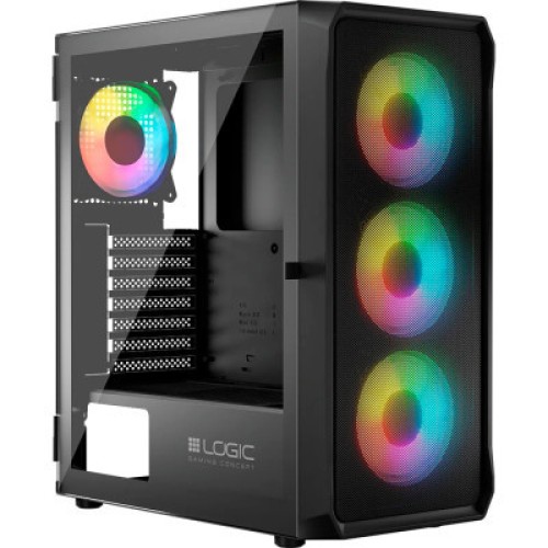 Корпус для ПК Logic concept PORTOS MESH+GLASS ARGB fans 4x120mm BLACK (AT-PORTOS-10-0000000-0002)